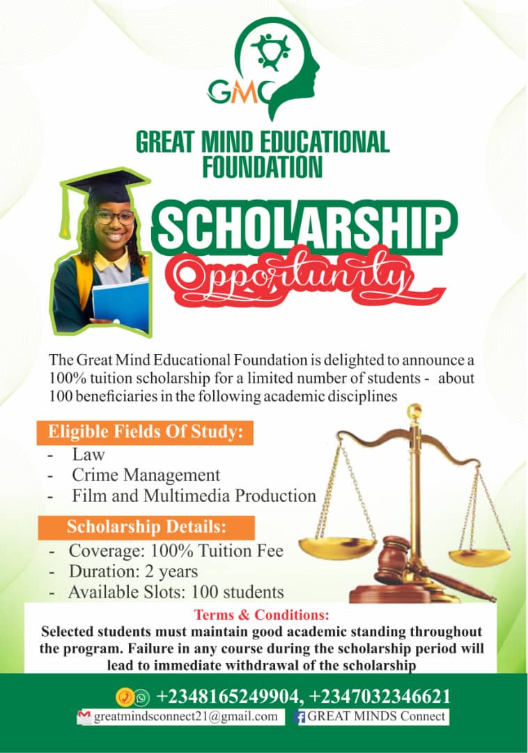 🎓 Great Mind Educational Foundation Offers 100% Tuition Scholarship To Deserving Students